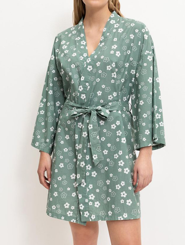 old mountain kakemono冬 Sage Green MyRunway | Shop Woolworths Khaki Print Cotton Kimono Gown for
